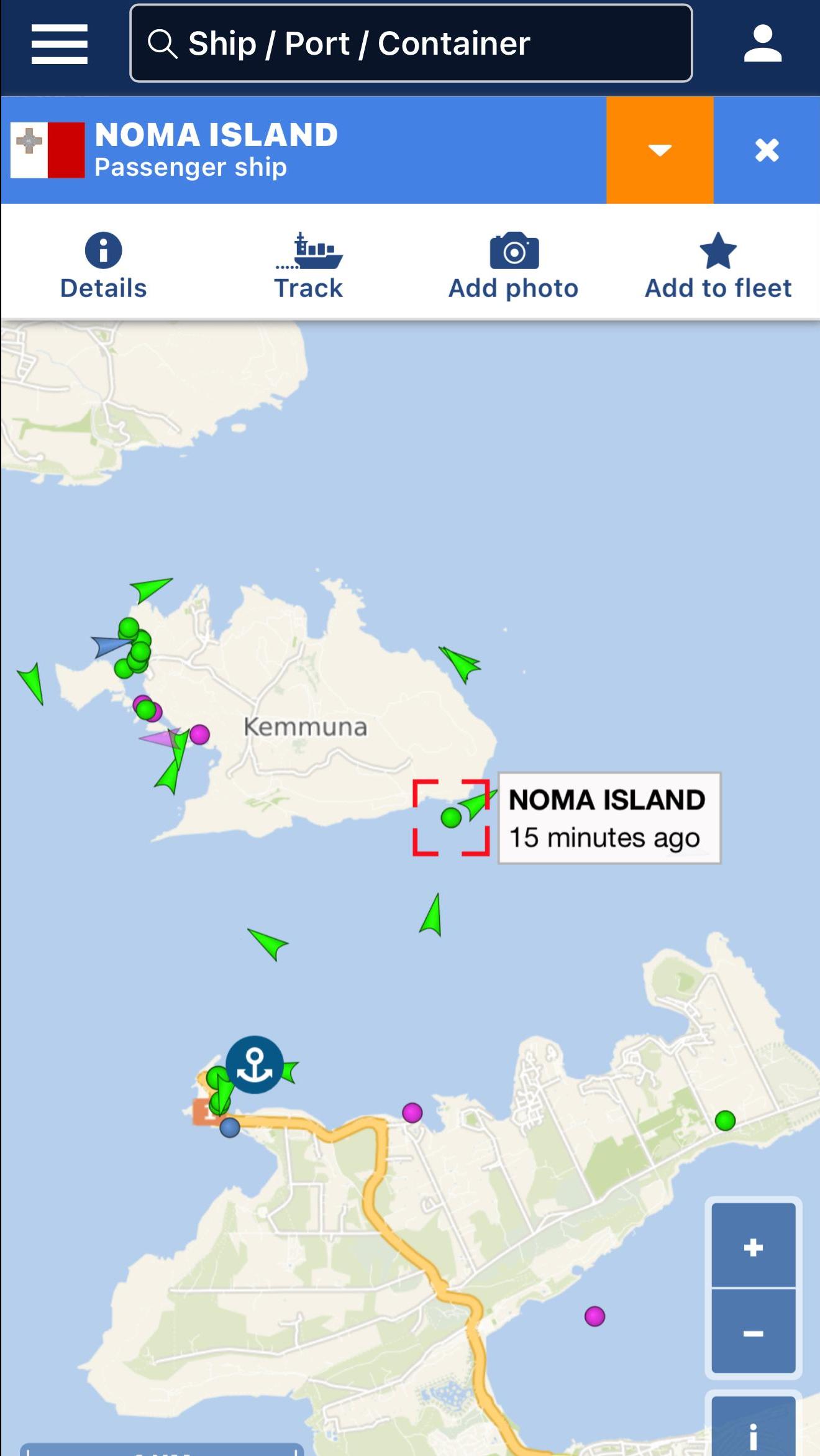 Noma Island'ın Comino'nun güney kıyısındaki konumu. Fotoğraf: Marine Traffic
