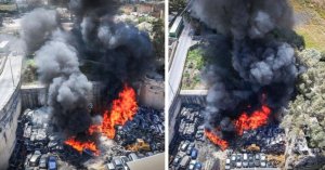 Mqabba'da Endüstriyel Yangın: Halk Güvenlik Uyarısıyla Bölgeden Uzak Tutulmaya Çalışılıyor