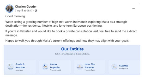 Labour'a Yakın Avukat Charlon Gouder, Vatandaşlık ve Gayrimenkul İşleriyle Pakistan'a Açıldı