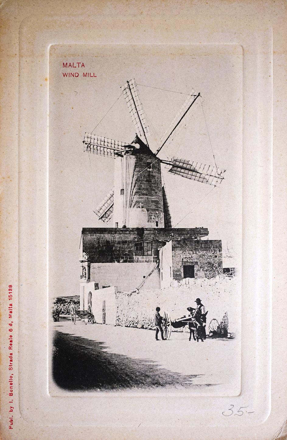 Bonello'nun 1903 tarihli kabartma serisinden bir yel değirmeni kartpostalı.