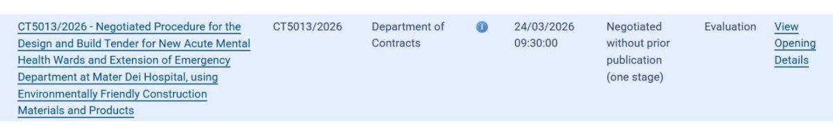 Muhalefet, Mater Dei için verilen 120 milyon Euro'luk ihalesiz siparişi hükümete sordu