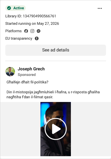 Joseph Grech'in de sessizlik gününde aktif bir reklamı vardı