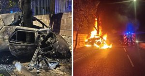 Santa Lucia'da Trafik Kazası Sonrası Araç Alev Aldı, Sürücü Hastaneye Kaldırıldı