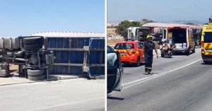 Ħal Far'da Hazır Beton Kamyonu Tıra Çarptı: Sürücü Hastaneye Kaldırıldı