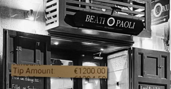 Müşteri, Valletta'daki Bir Restoranda 94 Euro'luk Hesaba 1.200 Euro Bahşiş Bıraktı