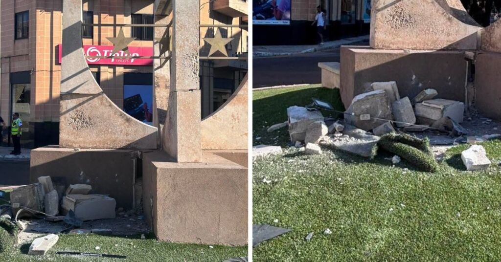Fgura'da Taksi Döner Kavşaktaki Anıta Çarptı: Anıt Büyük Hasar Gördü