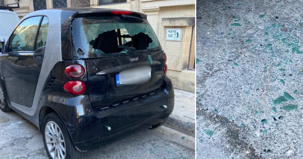 Sliema'da Bir Araca Camı Kırılırken Şişeler Bir Balkondan Atıldı