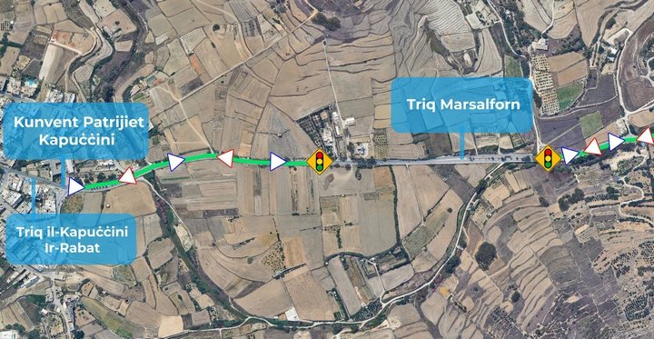 Victoria-Marsalforn Yolu için Geçici Trafik Yönetimi Sistemi Uygulamaya Alındı