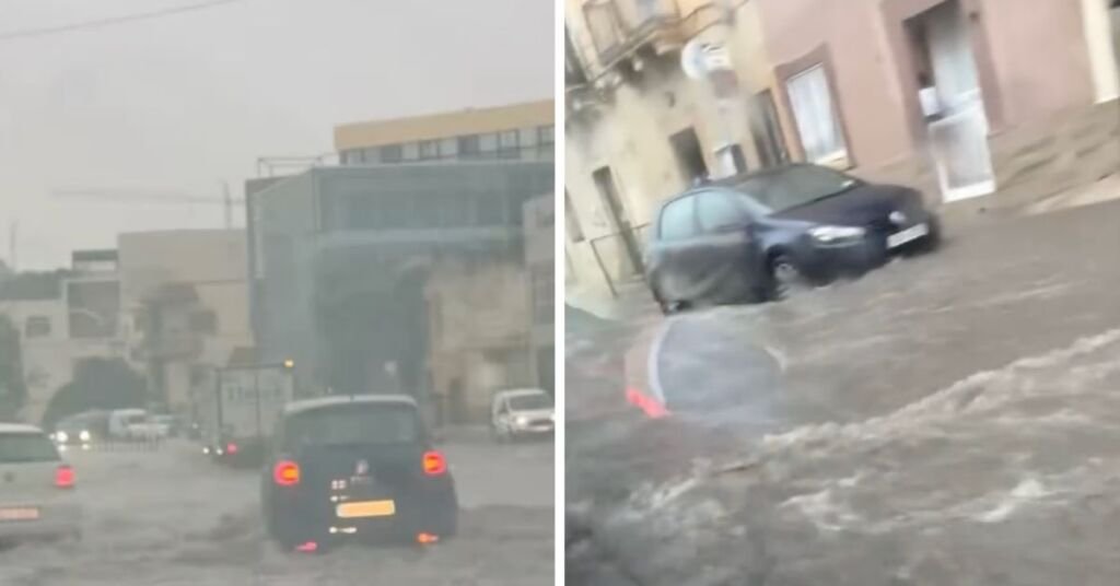 Sabah yağışı Msida yollarını su altında bıraktı, su araç lastiklerinin yarısına kadar yükseldi