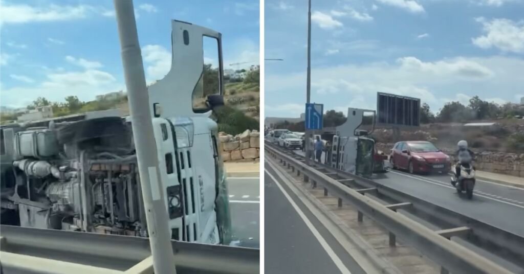 Pembroke ana yolunda kamyon devrildi, yaralanma bildirilmedi