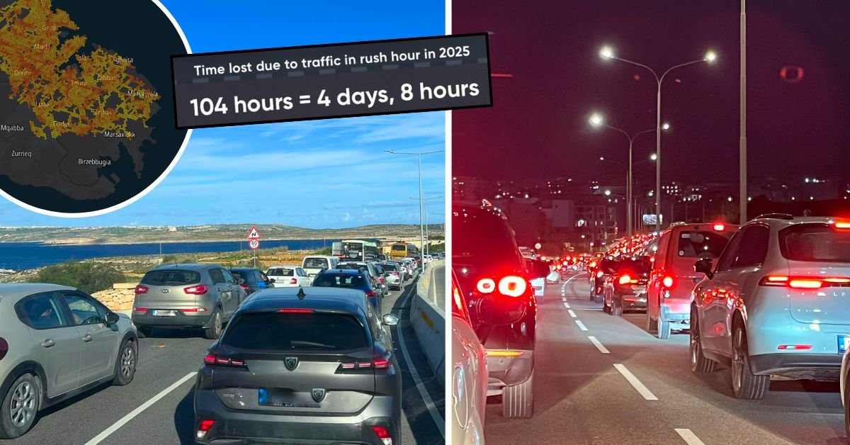 Geçen yıl Malta'da insanlar trafikte dört günden fazla zaman kaybetti ve 2025'te yollarda olmanın en kötü günü buydu