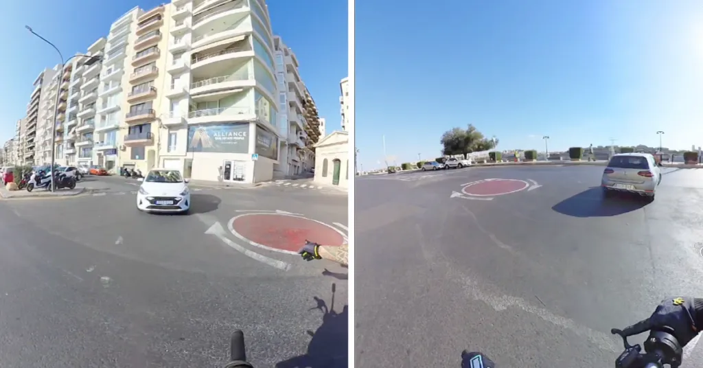 Sliema'da Kavşağı Ters Yönden Kullanan Sürücüler Motosikletlinin Kamerasında