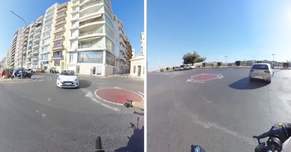 Sliema'da Kavşağı Ters Yönden Kullanan Sürücüler Motosikletlinin Kamerasında