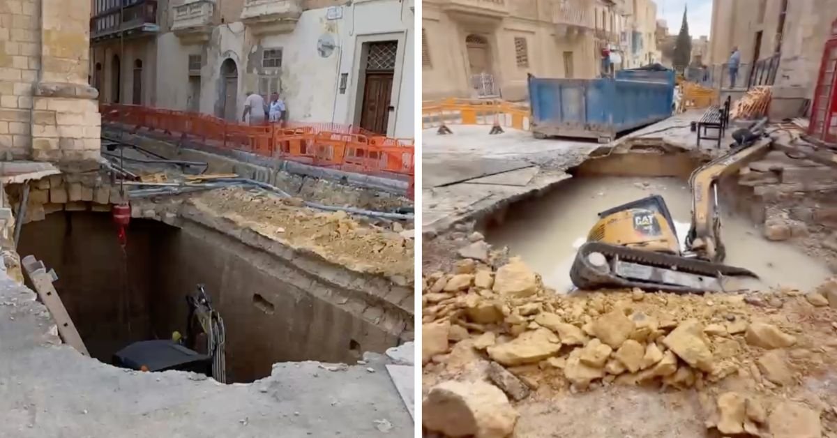 Tarxien Meydanı'nda yol çökmesi sonrası Şövalyeler dönemine ait olduğu düşünülen tarihi sarnıç bulundu