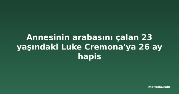 Annesinin arabasını çalan 23 yaşındaki Luke Cremona'ya 26 ay hapis